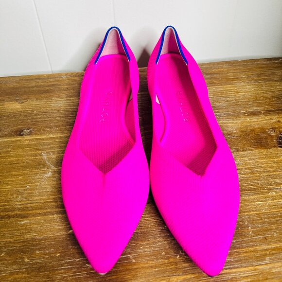 Rothy's The Point Dragon Fruit w Royal Blue Ballet Tortoise Flats Women's 7 PINK - Picture 2 of 7